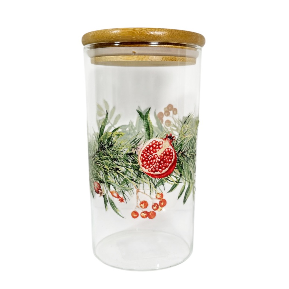 NEW Masterclass HOLIDAY GARLAND w/POMEGRANATE Storage Canister w/Bamboo Lid